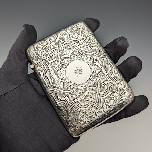 1898 British Antique Sterling Silver Card Case 75g Saunders and Shepherd